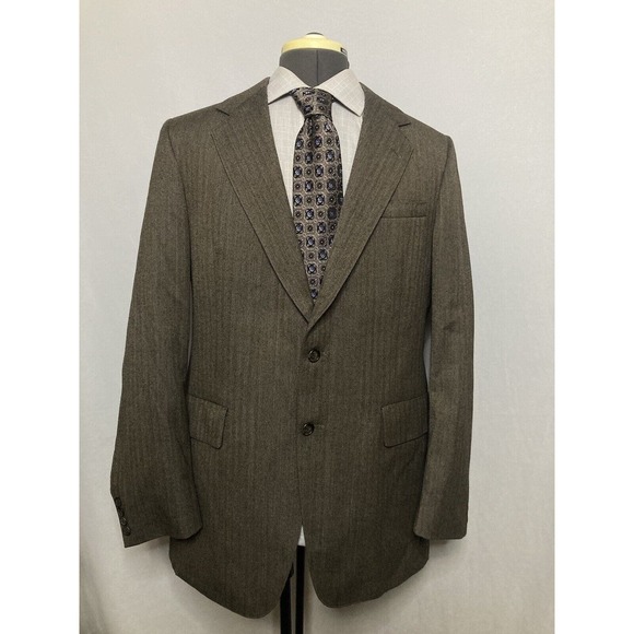 Mens Sport Coat Blazer Suit Jacket 39R 43" Brown Herringbone 2 Button Wool USA* - Picture 2 of 12